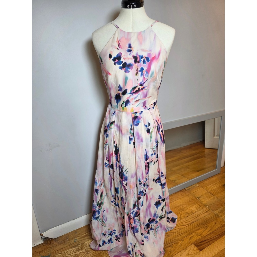 Phoebe Floral Watercolor Maxi Dress Halter Boho Fairycore Pink Purple Blue Sz 6